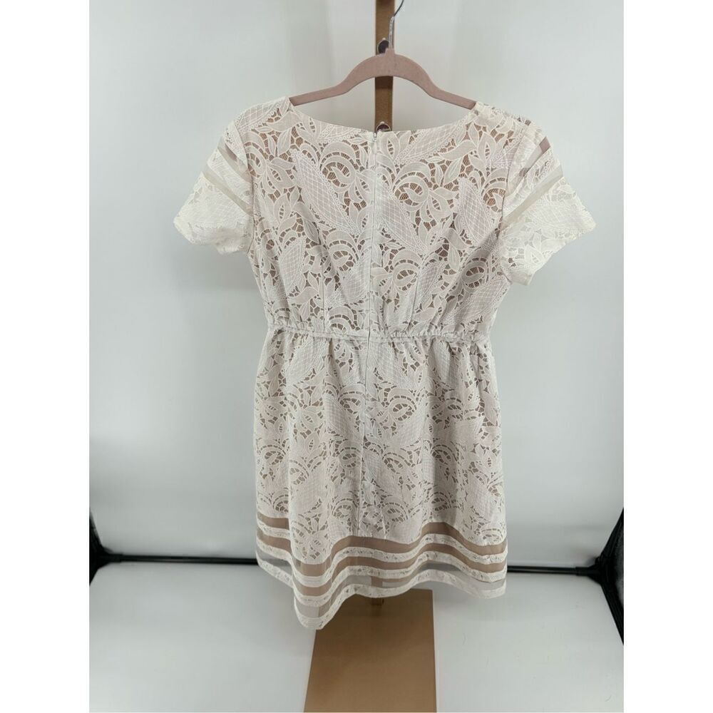 Motherhood Maternity Lace Dress Small White Pleated Short Sleeve Fit Flare - Picture 13 of 13